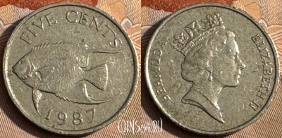 Бермудские Острова 5 центов 1987 года, KM# 45, 159t-098 ♛