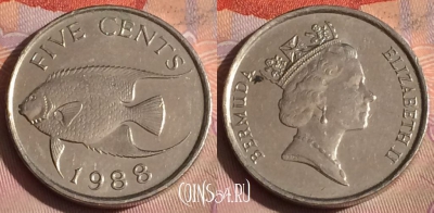Бермудские Острова 5 центов 1988 года, KM# 45, 286c-051