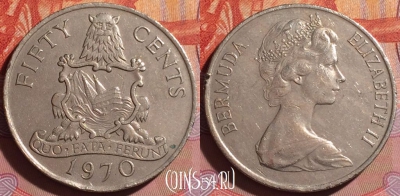 Бермудские Острова 50 центов 1970 года, KM# 19, 254f-117