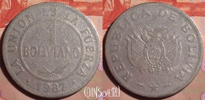 Боливия 1 боливиано 1987 года, KM# 205, 105g-122