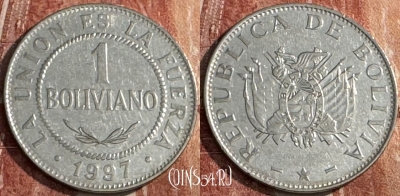 Боливия 1 боливиано 1997 года, KM# 205, s262t-018