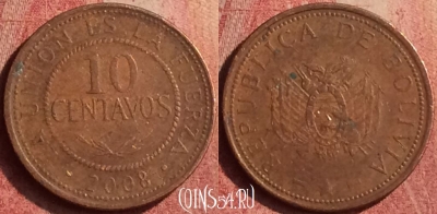 Боливия 10 сентаво 2008 года, KM# 213, 413n-071