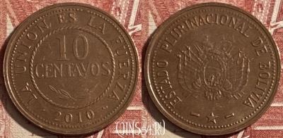 Боливия 10 сентаво 2010 года, KM# 214, 477р-114 ♛
