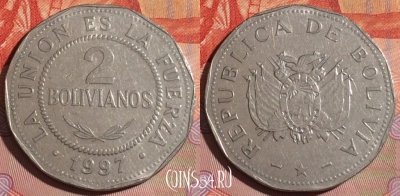 Боливия 2 боливиано 1997 года, KM# 206.2, 267c-089