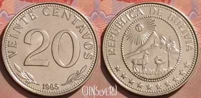 Боливия 20 сентаво 1965 года, KM# 189, UNC, 116l-027