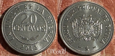 Боливия 20 сентаво 2012 года, KM# 215, 501s-037