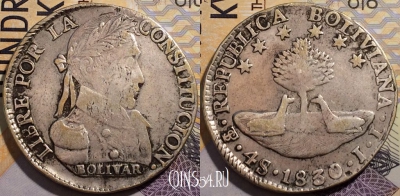 Боливия 4 соль 1830 года J. L. боливар, редкая, a106-016