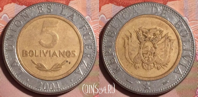 Боливия 5 боливиано 2001 года, KM# 212, 333-114