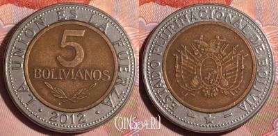 Боливия 5 боливиано 2012 года, KM# 219, 333-137 ♛