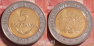 Боливия 5 боливиано 2017 года, UNC, 263j-142