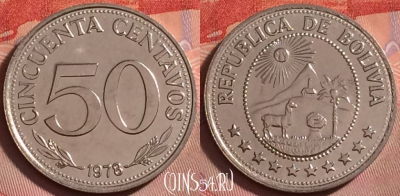 Боливия 50 сентаво 1978 года, KM# 190, UNC, 332j-128