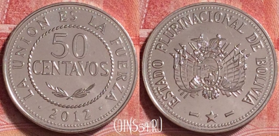 Боливия 50 сентаво 2012 года, KM# 216, UNC, 263j-136