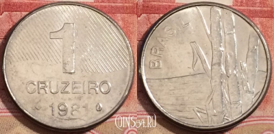 Бразилия 1 крузейро 1981 года, KM# 590, 222-074
