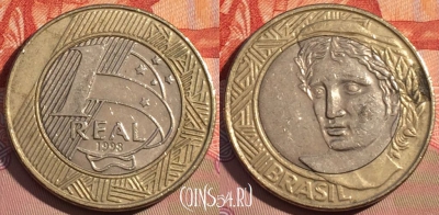 Бразилия 1 реал 1998 года, редкая, KM# 652, 087c-126