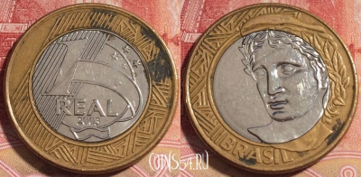 Бразилия 1 реал 2003 года, KM# 652a, 257-125