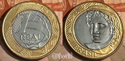 Бразилия 1 реал 2007 года, KM# 652a, 192t-087 ♛