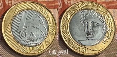 Бразилия 1 реал 2008 года, KM# 652a, s233t-020