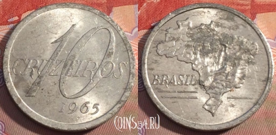 Бразилия 10 крузейро 1965 года, KM# 572, 104c-102