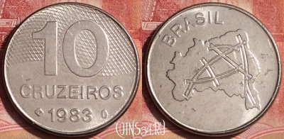 Бразилия 10 крузейро 1983 года, KM# 592.1, 392-082