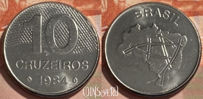 Бразилия 10 крузейро 1984 года, KM# 592.1, 495р-048