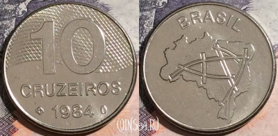 Бразилия 10 крузейро 1984 года, KM# 592.1, a091-143