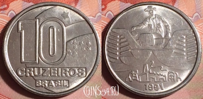 Бразилия 10 крузейро 1991 года, KM# 619, 166g-135