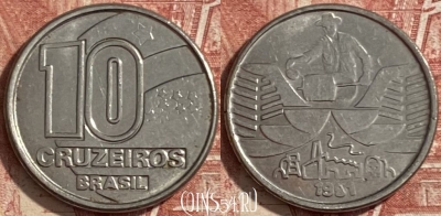 Бразилия 10 крузейро 1991 года, KM# 619, 483р-074