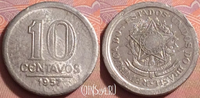Бразилия 10 сентаво 1957 года, KM# 564, UNC, 080k-141