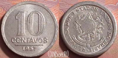 Бразилия 10 сентаво 1957 года, KM# 564, UNC, 081k-084