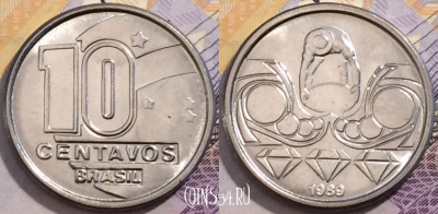 Бразилия 10 сентаво 1989 года, KM# 613, 199-015
