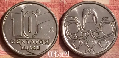 Бразилия 10 сентаво 1990 года, KM# 613, 142m-050
