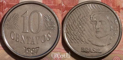 Бразилия 10 сентаво 1997 года, KM# 633, 215-126