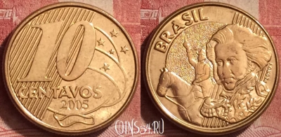 Бразилия 10 сентаво 2005 года, KM# 649.2, 268l-060