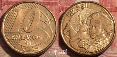 Бразилия 10 сентаво 2007 года, KM# 649.2, 216-013