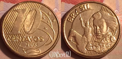 Бразилия 10 сентаво 2008 года, KM# 649, 431-088