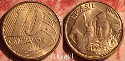 Бразилия 10 сентаво 2008 года, KM# 649, 436-100