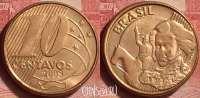Бразилия 10 сентаво 2008 года, KM# 649.2, 052l-034