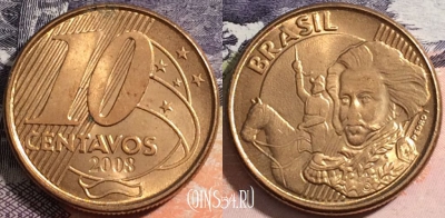 Бразилия 10 сентаво 2008 года, KM# 649.2, 164-100