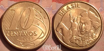 Бразилия 10 сентаво 2008 года, KM# 649.2, 237l-055