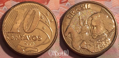 Бразилия 10 сентаво 2008 года, KM# 649.2, 252a-059