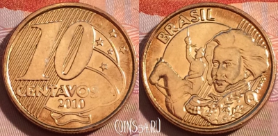 Бразилия 10 сентаво 2010 года, KM# 649.2, 117b-010