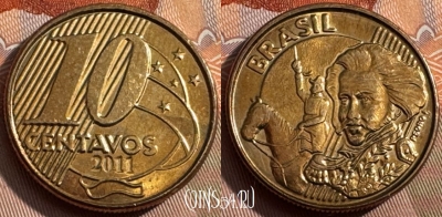 Бразилия 10 сентаво 2011 года, KM# 649, 155s-140