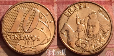 Бразилия 10 сентаво 2011 года, KM# 649.2, 288k-020