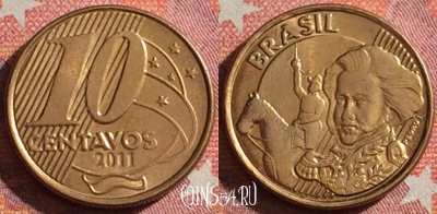 Бразилия 10 сентаво 2011 года, KM# 649.2, 348-109