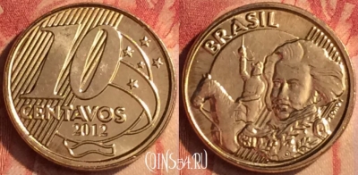 Бразилия 10 сентаво 2012 года, KM# 649, 437-031