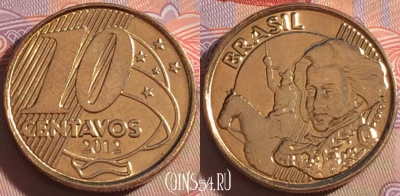 Бразилия 10 сентаво 2012 года, KM# 649.2, 101a-053