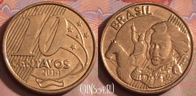 Бразилия 10 сентаво 2014 года, KM# 649.2, 244k-099