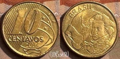 Бразилия 10 сентаво 2017 года, KM# 649, 297s-005 ♛
