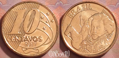 Бразилия 10 сентаво 2017 года, KM# 649.2, 270k-109