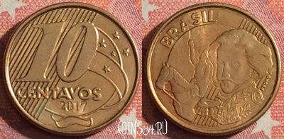Бразилия 10 сентаво 2017 года, KM# 649.2, 348-080